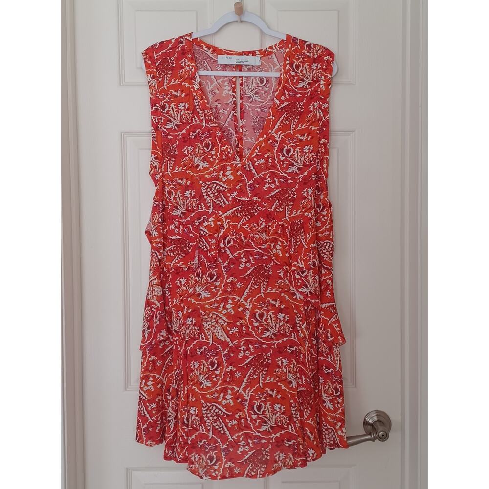 IRO Variety Ruffled Paisley Mini Dress Orange FR 38 US 6 - Picture 3 of 16